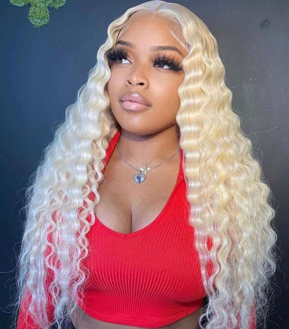 613 Lace Front Wig Human Hair 13x4 Deep Wave Blonde Lace Front Wigs(42INCH)