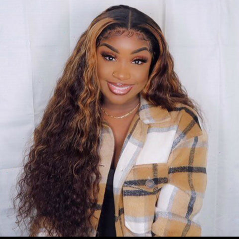 Loose Deep Wave Highlight Transparent Lace Front Wig