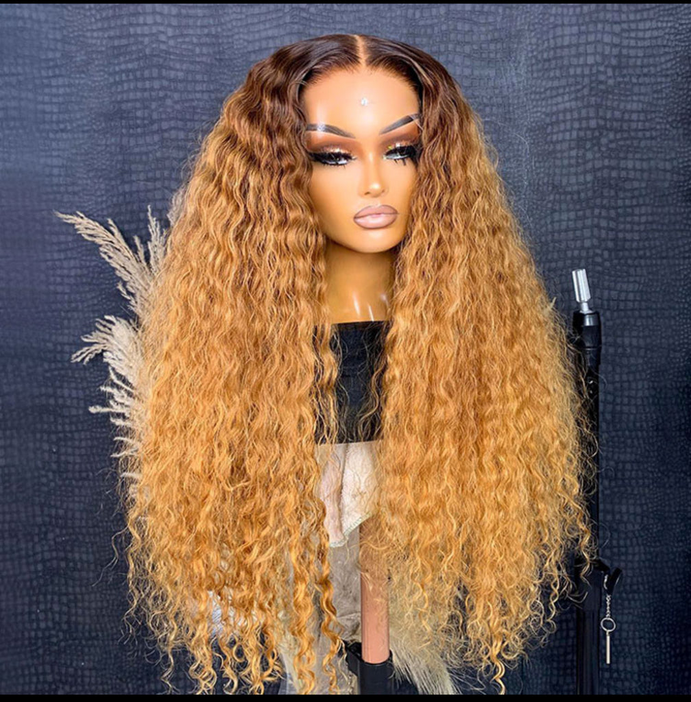 Deep Wave 13x4 Ombre Honey Blonde Wig With Dark Roots Pre-Cut HD Lace