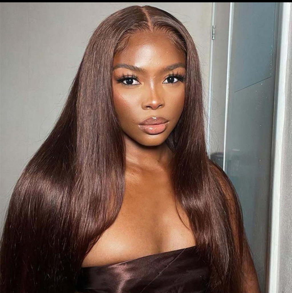 Straight Dark Brown Color Lace Front Wig