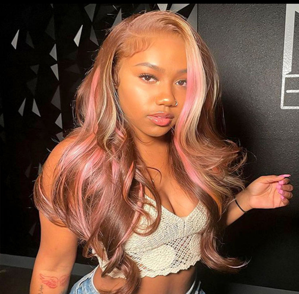 Pink Highlight Body Wave Lace Closure/Frontal Wig