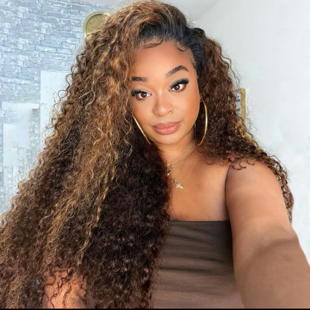 Highlight Ombre 13x4 Lace Front Wig Human Hair Pre Plucked HD Transparent 4/27 Honey Blonde