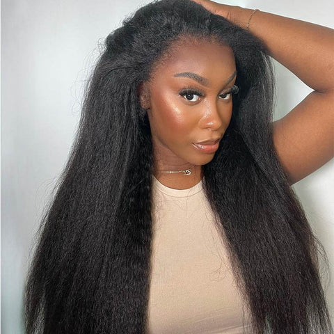 Kinky Straight Unprocessed Human Hair 13*4 Lace Front Wig