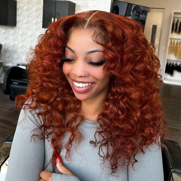 Lace Closure 5x5 Orange Red Loose Curl Wig