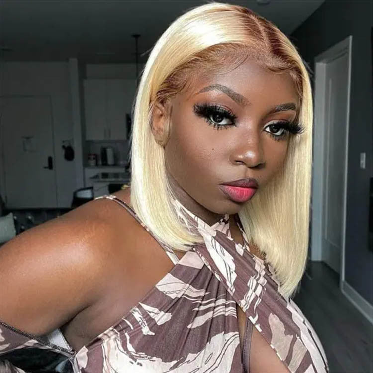 613 Ombre Blonde  Straight 13x4 Blunt Cut Lace Front Bob Wig